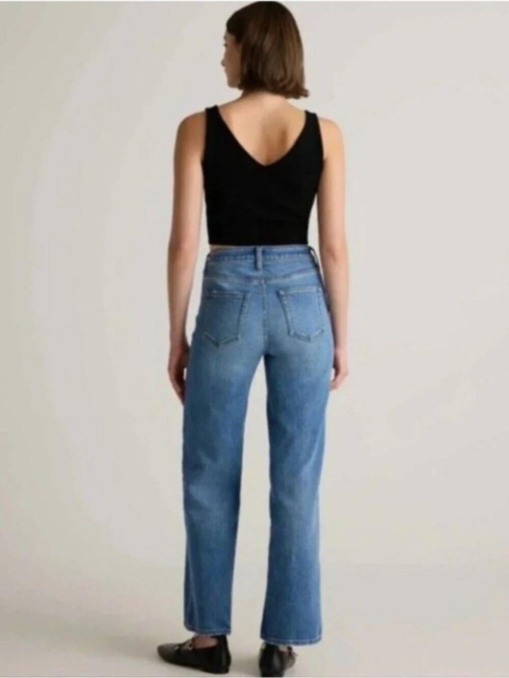 Quince Bella Stretch Relaxed Straight Jeans High Rise Blue Size 31 NWOT - Picture 2 of 9